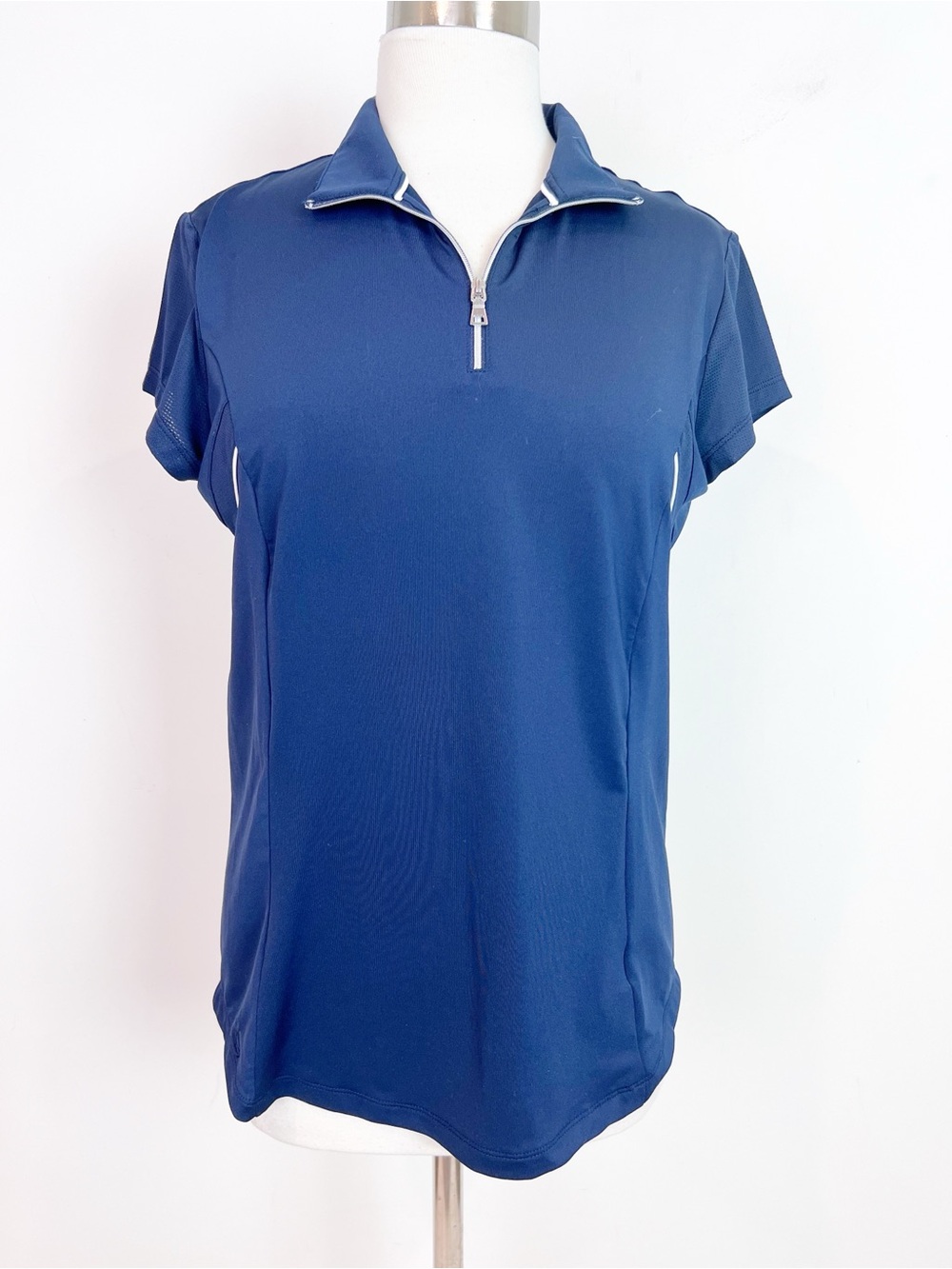 KATE LORD NAVY BLUE 1/4 ZIP CAP SLEEVE GOLF TENNIS POLO SHIRT WOMENS MEDIUM